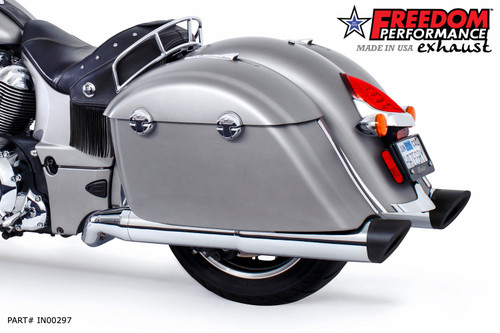 Freedom Performance INDIAN CHIEFTAIN / ROADMASTER / SPRINGFIELD / CHALLENGER/ PURSUIT / ELITE W/ HARD BAGS 2-INTO-1 "LEFT-SIDE ONLY" GHOST PIPE 2014-PRESENT - IN00297 - CHROME / SLASH / PITCH BLACK
