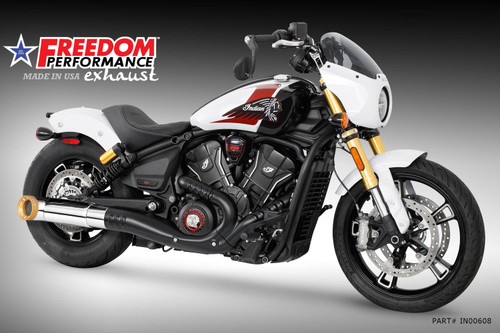 Freedom Performance (SPECIAL ORDER) INDIAN 2025-PRESENT SCOUT 101-CLASSIC-SUPER-SPORT-BOBBER 4.5" 2-STEP TURN-OUT SLIP-ON - IN00608 - CHROME / STRAIGHT / SCULPTED GOLD