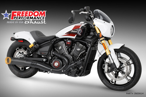 Freedom Performance (SPECIAL ORDER) INDIAN 2025-PRESENT SCOUT 101-CLASSIC-SUPER-SPORT-BOBBER 4.5" 2-STEP TURN-OUT SLIP-ON - IN00614 - BLACK / STRAIGHT / SOLID GOLD