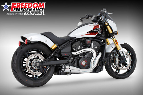 Freedom Performance INDIAN 2025-PRESENT SCOUT 101-CLASSIC-SUPER-SPORT-BOBBER 4.5" 2 INTO 1 SHORTY BUNDLE - IN00686 - CHROME / AMERICAN OUT-LAW / SCULPTED BLACK