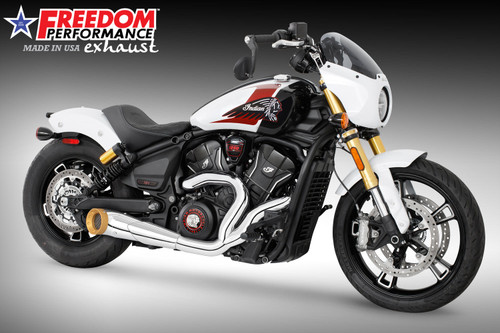 Freedom Performance INDIAN SCOUT 2025-PRESENT 101-CLASSIC-SUPER-SPORT-BOBBER 4.5" 2 INTO 1 TURN-OUT BUNDLE - IN00723 - CHROME / STRAIGHT / SOLID GOLD
