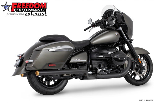 Freedom Performance BMW R 18 BAGGER B/TRANSCONTINENTAL/ROCTANE 2.5" EXTENDED SLIP-ONS - BM00372 - 39" BLACK / STRAIGHT / SCULPTED GOLD