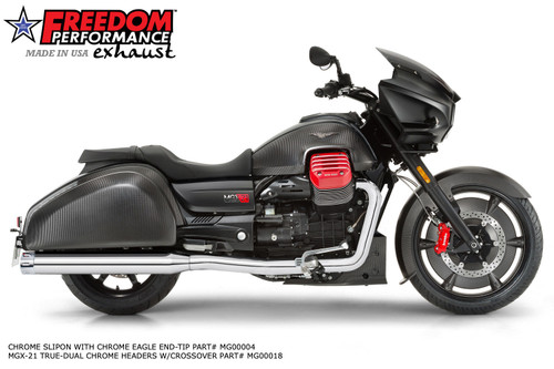 Freedom Performance MOTO GUZZI MMGX-21 SLIP-ONS & END CAPS 2016-2018 (*SPECIAL ORDER) - MG00004 - CHROME / EAGLE / CHROME