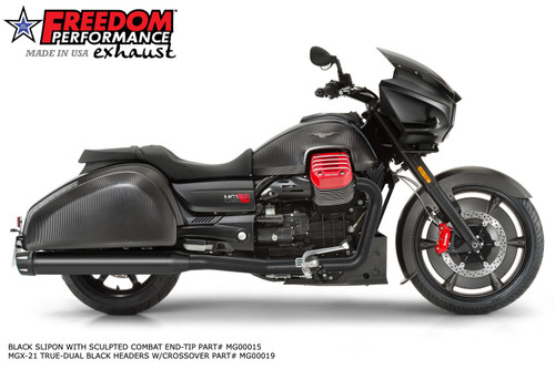Freedom Performance MOTO GUZZI MMGX-21 SLIP-ONS & END CAPS 2016-2018 (*SPECIAL ORDER) - MG00015 - BLACK / COMBAT / SCULPTED BLACK