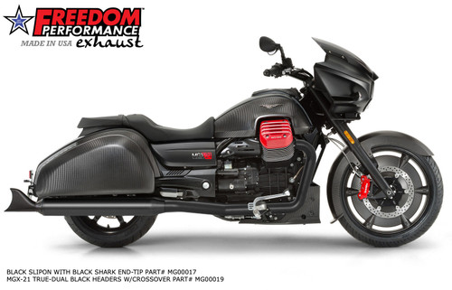 Freedom Performance MOTO GUZZI MMGX-21 SLIP-ONS & END CAPS 2016-2018 (*SPECIAL ORDER) - MG00017 - BLACK / SHARKTAIL / PITCH BLACK
