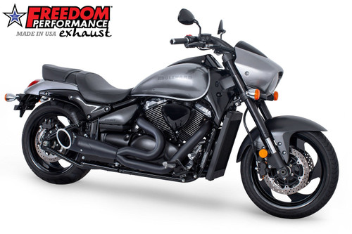 Freedom Performance SUZUKI BOULEVARD M90 2-INTO-1 TURNOUT/SIDEDUMP FULL SYSTEM 2015-Present - MS00037 - BLACK / SLASH / SCULPTED BLACK