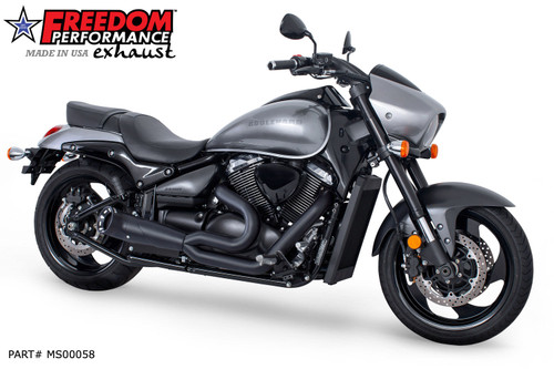 Freedom Performance SUZUKI BOULEVARD M90 2-INTO-1 TURNOUT/SIDEDUMP FULL SYSTEM 2015-Present - MS00058 - BLACK / STRAIGHT / SCULPTED BLACK