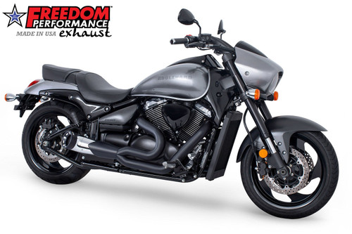 Freedom Performance SUZUKI BOULEVARD M90 2-INTO-1 TURNOUT/SIDEDUMP FULL SYSTEM 2015-Present - MS00061 - COMBO BLACK / STRAIGHT / SCULPTED BLACK