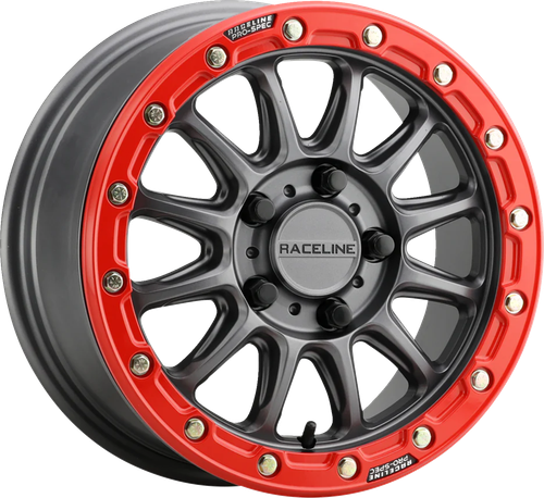 RACELINE WHEELS A14GR-57012+25 Alpha Beadlock Wheel - Alpha Front/Rear Gun Metal/with Gloss Red Ring 15x7 5/4.5 3+4 (+25 mm)