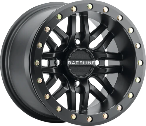 RACELINE WHEELS A91B-57056-52 Ryno Beadlock Wheel - Ryno Beadlock Front/Rear Black/with Black Ring 15x7 4/156 5+2