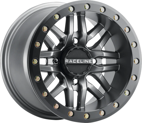 RACELINE WHEELS A91G-57056-52 Ryno Beadlock Wheel - Ryno Beadlock Front/Rear Gun Metal Gray/with Black Ring 15x7 4/156 5+2