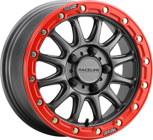 RACELINE WHEELS A14GR-57037+10 Alpha Beadlock Wheel - Alpha Front/Rear Gun Metal/with Red Ring 15x7 4/137 +10 mm