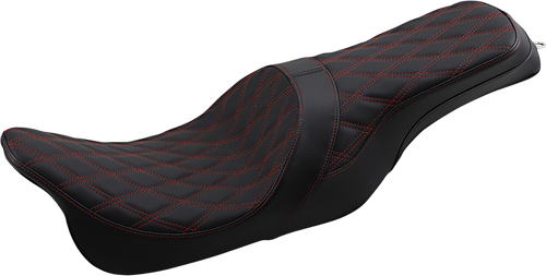 Drag Specialties Seats Forward Positioned Predator 2-Up Seat - Double Diamond - Red Stitched - FL '08-'23 [0801-1267]