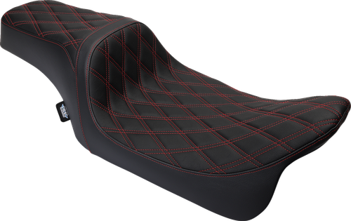 Drag Specialties Seats Predator 1Up Seat - Vinyl - Double Diamond Red Stitch - FLH '08-'23 [08011491]