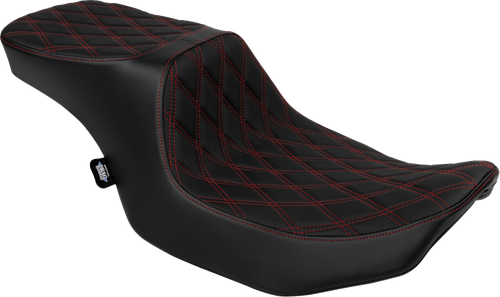 Drag Specialties Seats Predator 2-Up Seat - Vinyl - Double Diamond Red Stitch - w/o Backrest - FLT/FLH '23-'24 [4692D]
