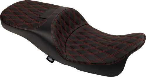 Drag Specialties Seats Extended Reach Freedom Seat - Vinyl - Double Diamond - Red Stitch - FLT/FLH '09-'25 [4696D]