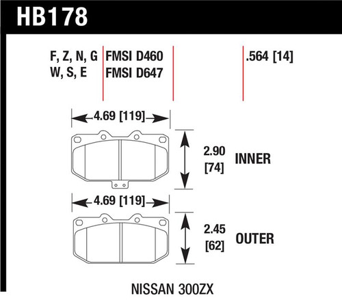 Hawk 06-07 WRX / 89-96 Nissan 300ZX / 89-93 Skyline GT-R Performance Ceramic Front Pads - HB178Z.564