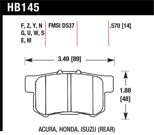Hawk 02-06 Acura RSX / 02-11 Honda Civic Si / 00-09 S2000 DTC-60 Race Rear Brake Pads - HB145G.570