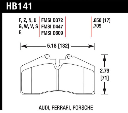 Hawk 94-96 Ferrari 456GT Rear / 91-94 Porsche 911 Rear / 94-98 Porsche 911 Front / 86-91 Porsche 928 - HB141U.650