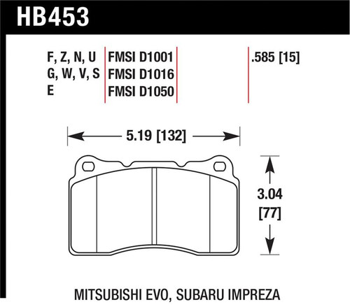 Hawk 03-06 Evo / 04-09 STi / 09-10 Genesis Coupe (Track) / 2010 Camaro SS DTC-70 Race Front Brake Pa - HB453U.585