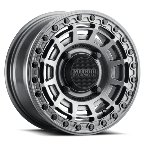 Method MR415 Beadlock 15x7 / 5+2/38mm Offset / 5x4.5 / 76 CB Graphite Wheel - Gloss Graphite Ring - MR415570121252B