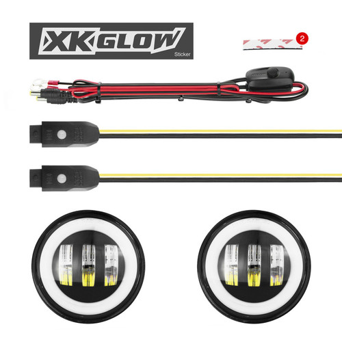 XK Glow 4In JL Black RGB LED Jeep Wrangler Fog Light XKchrome Bluetooth App Controlled Kit - XK042010-B-JL