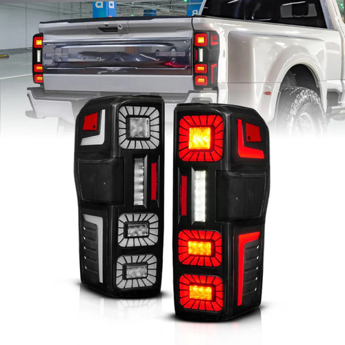 ANZO 23-26 Ford Super Duty LED Tail Light Seq Signal- Black Full- Pair - 311492X