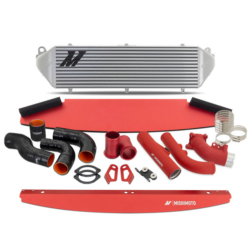 Mishimoto 2023+ Toyota GR Corolla Intercooler & Pipe Kit - Silver Cooler - Red Pipes - MMINT-GRC-23KSLRD