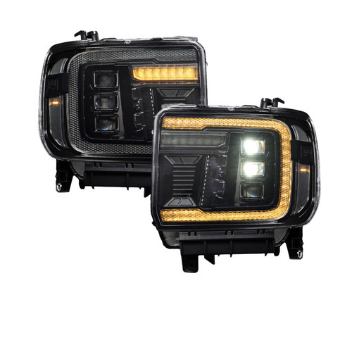 Form Lighting 2014+ GMC Sierra 1500/2500/3500 LED Projector Headlights Amber DRL (Pair) - FL0023