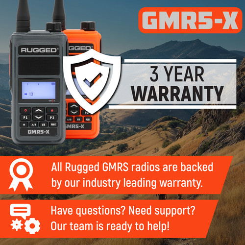 Rugged Radios Waterproof GMRS Handheld Radio with NOAA Alerts - FM Radio - Safety Orange - GMR5-X-ORN