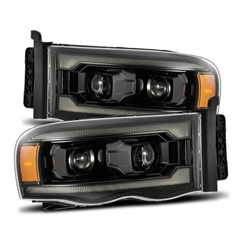 AlphaRex 02-05 Dodge Ram 1500 LUXX LED Proj Headlights Alpha Black w/Activ Light/Seq Signal - 880569