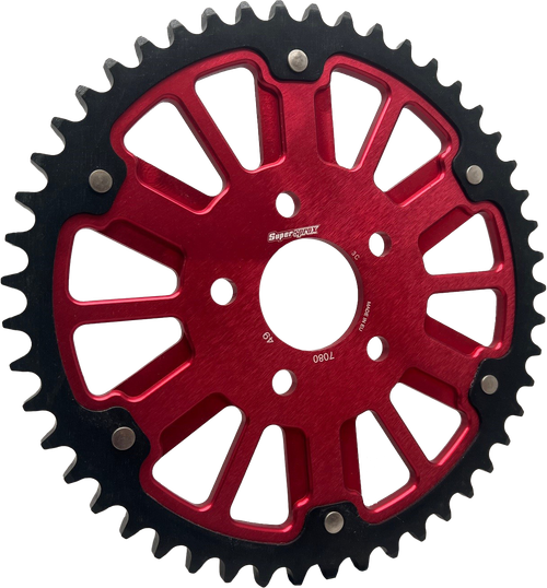 SUPERSPROX RST-7080:51-RED STEALTH 51T REAR SPROCKET RED ALUM CAR BLK STEEL TEETH
