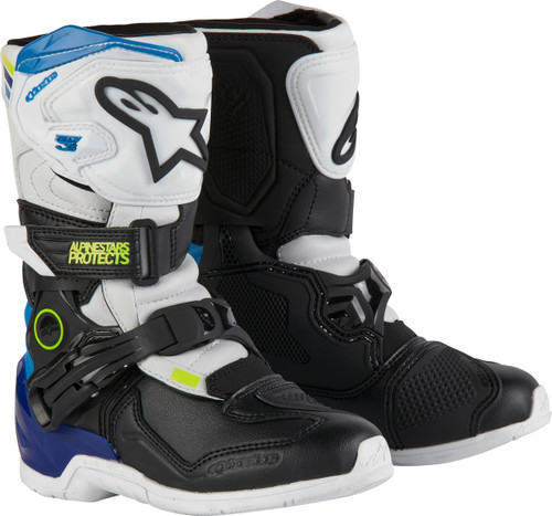 ALPINESTARS 2014524-2179-13 TECH 3S KIDS BOOTS WHT/BLK/ENAMEL BLUE SZ 13