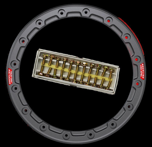 RACELINE RBL-15G-A14-RING-16 SQUAD BDLK RING 15" GUNMETAL 16 HOLE W/RED DECAL