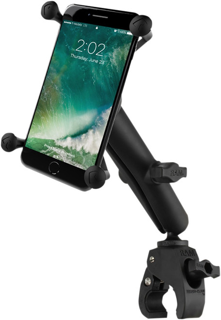 RAM MOUNTS Small Tough-Claw™ Base with Long Double-Socket Arm and Universal Ram® X-Grip® Cradle [RAMB400CUN10U]