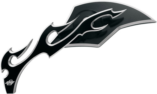 PRO-ONE PERF.MFG. Mirror - Flame - Side View - Milled - Oblong - Black/Chrome - Left [104220B]