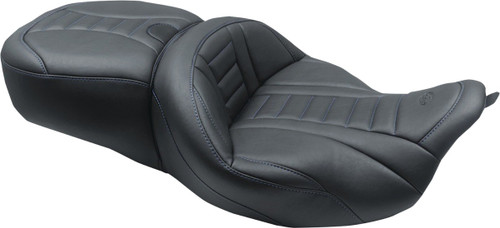 Open Box Mustang 79006SB One-Piece Deluxe Touring Seat - Black W/Sky Blue Stitching