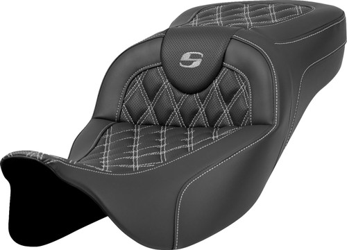 Open Box SADDLEMEN 808-07B-18405 Extended Reach RoadSofa™ Seat - Lattice Stitch Silver Stitch without Backrest FL '08-'24