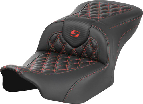 Open Box SADDLEMEN 823-07-20604 Roadsofa™ Lattice Stitch Seat - without Backrest Carbon Fiber Lattice Stitch Red Stitch FLTR/FLHX '23-'24