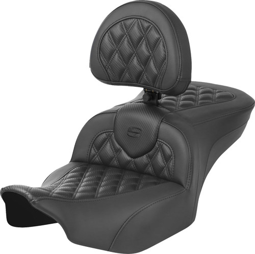 Open Box SADDLEMEN 823-07-206B0 Roadsofa™ Lattice Stitch Seat - with Backrest Carbon Fiber Lattice Stitch FLTR/FLHX '23-'24