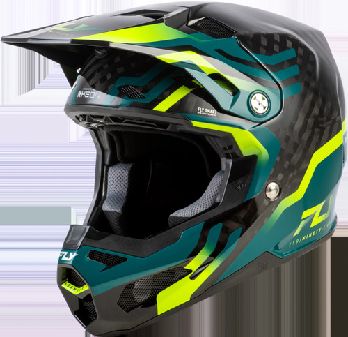 FLY RACING 73-44532X FORMULA S CARBON BYTE HELMET BLACK CARBON/TEAL/LIME 2X - Open Box