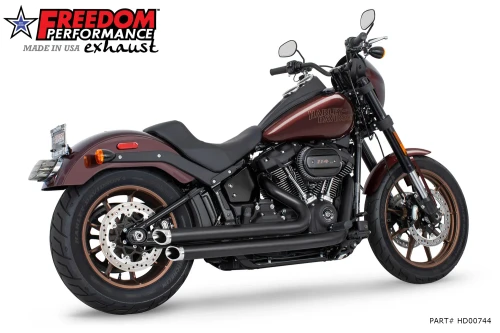 Freedom HD03521: Independence Staggered Duals, Black / Slash / Chrome. Configuration illustration; motorcycle/reference code may differ.