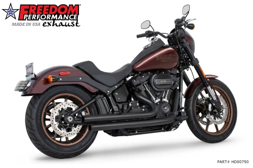 Freedom HD03527: Independence Staggered Duals, Black / Straight / Pitch Black. Configuration illustration; motorcycle/reference code may differ.