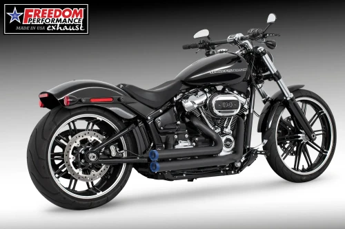 Freedom HD03589: Independence Shorty, Black / Straight / Glossy Blue. Configuration illustration; motorcycle/reference code may differ.