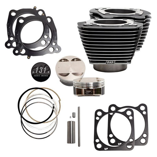 S&S 910-0762 131" BLACK / HIGHLIGHT Big Bore Stroker Cylinder & Piston Kits M8 17-24