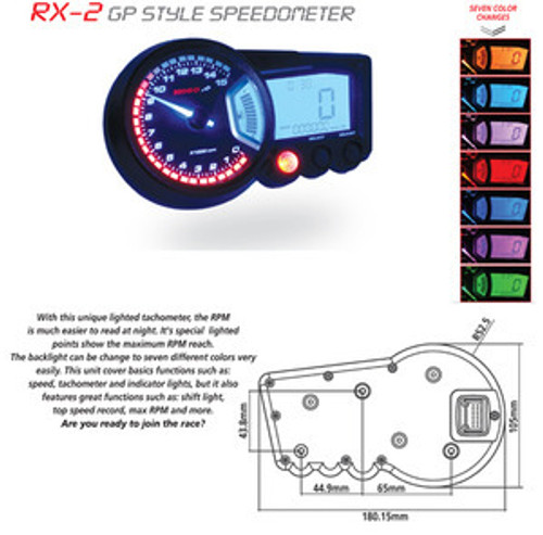 Compte-tour avec shift light et thermomètre KOSO RX2NR