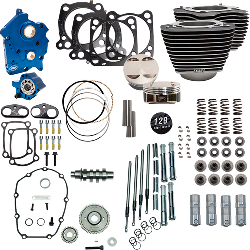 S&S CYCLE 310-1224C 129" Power Package for M8 - 550 Gear Drive Oil Cooled Wrinkle Black w/Highlight Fins 107" M8
