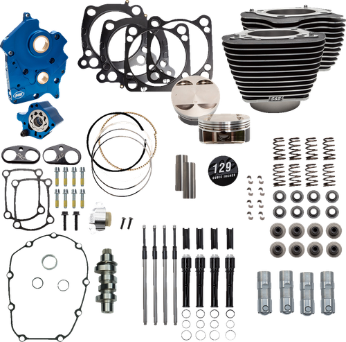 S&S 310-1225 129" Big Bore Kit chain cam black highlight Oil cooled M8