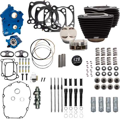 S&S CYCLE 310-1226 129" Power Package Engine Performance Kit - Chain Drive Oil Cooled Non-Highlighted Fins M8