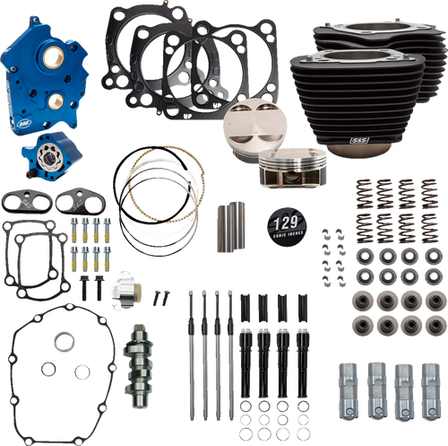 S&S CYCLE 310-1226 129" Power Package Engine Performance Kit - Chain Drive Oil Cooled Non-Highlighted Fins M8
